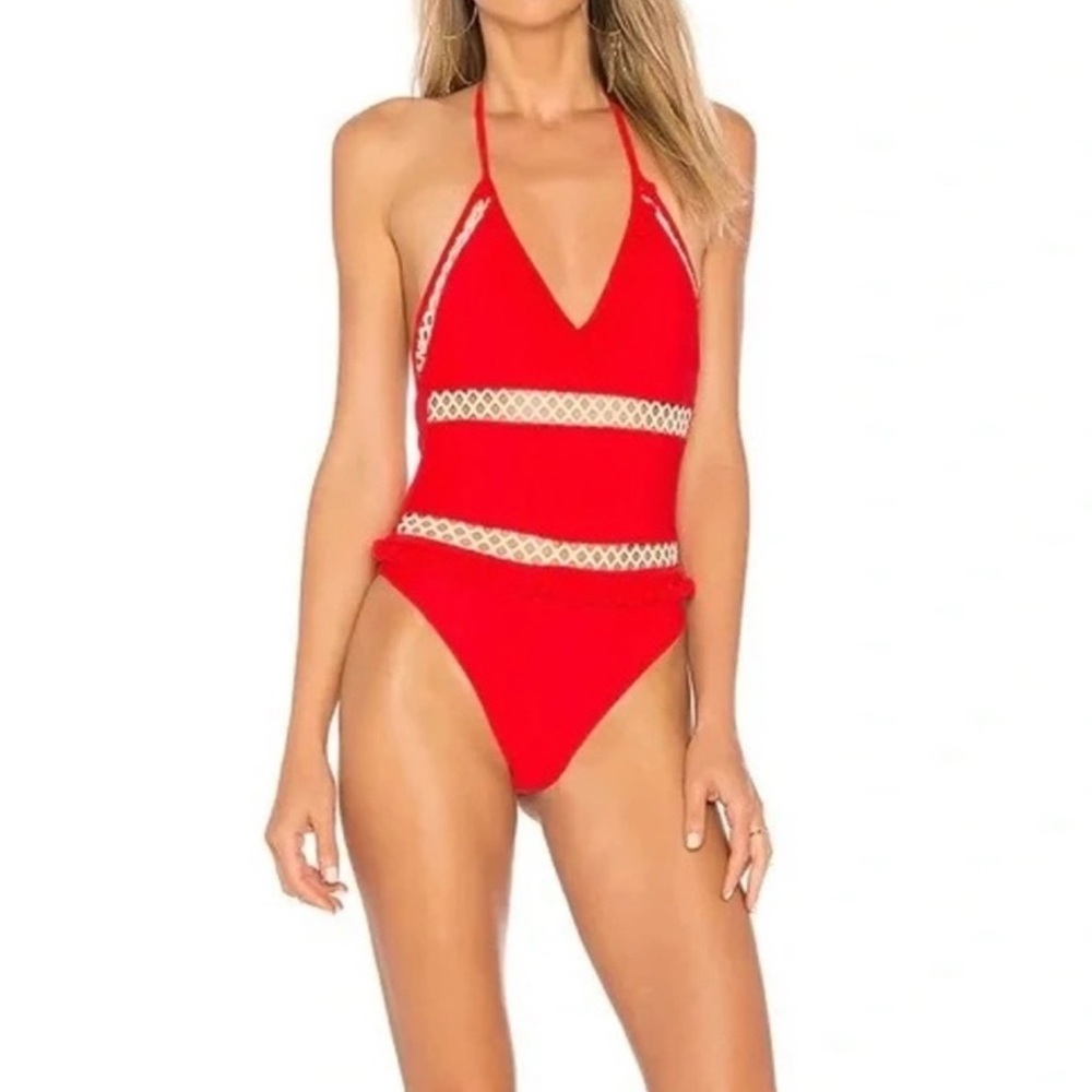 Tularosa Red Halter One-Piece Swimsuit